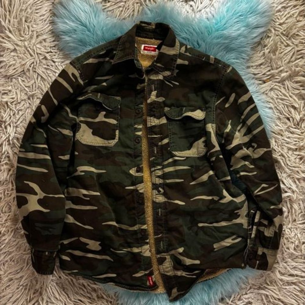 Wrangler Camo Button-Up Jacket with Sherpa Lining